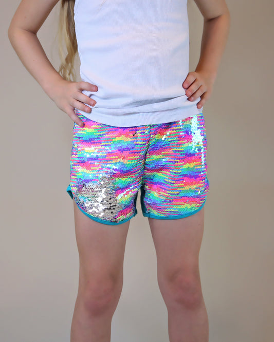 Flip Sequin Shorts in Neon Rainbow