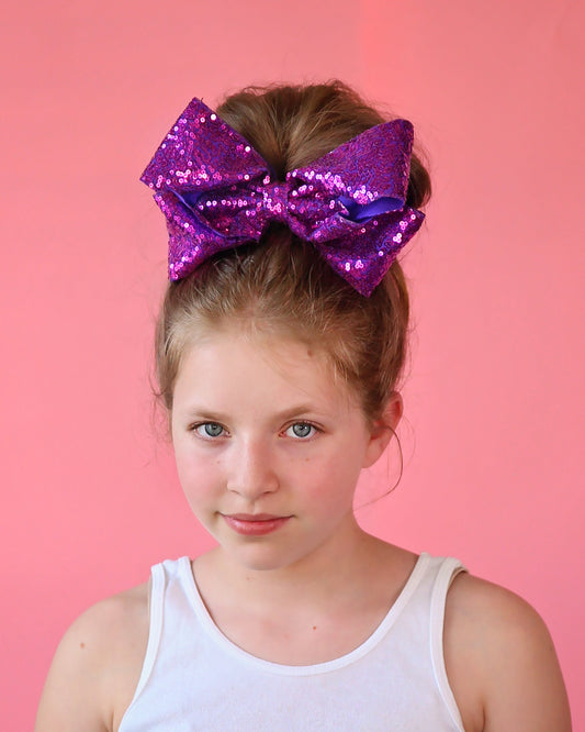 Large Sequin Purple Bow Clip - Large Sequin Bow Clip, Purple Bow, Purple Dance Bow Clip - Oversized Sequin Cheer Bow, Girls Gift, Cheer, bow