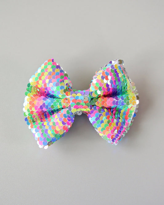 Neon Rainbow Bow Clip-Sequin Bow Clip, Rainbow Flip Sequin bow, Neon sequin bow, costume, birthday gift, party outfit, party hair bow, cheer