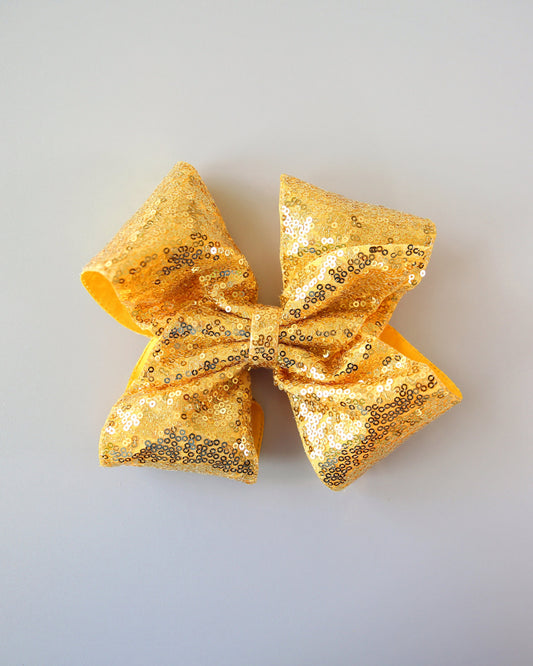 Large Sequin Gold Bow Clip - Large Sequin Bow Clip, Gold Bow, Gold Dance Bow Clip - Oversized Sequin Cheer Bow, Girls Gift, Gold Sequin Bow