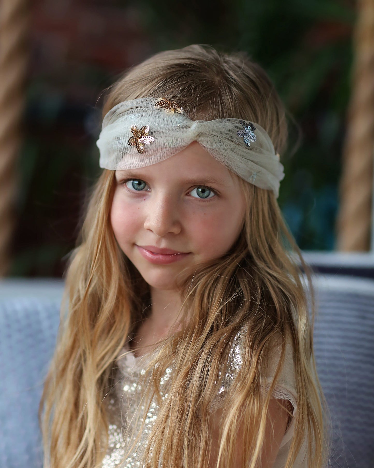 Cream Star Tulle Headband- Gold Sequin Headband, Ivory tulle, star headband, sequin stars, birthday gift, star accessory, sheer headband