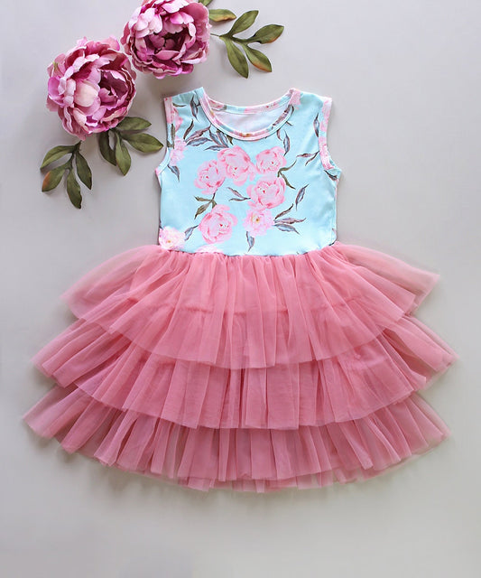 Tutu Dress in Pink and Blue Floral