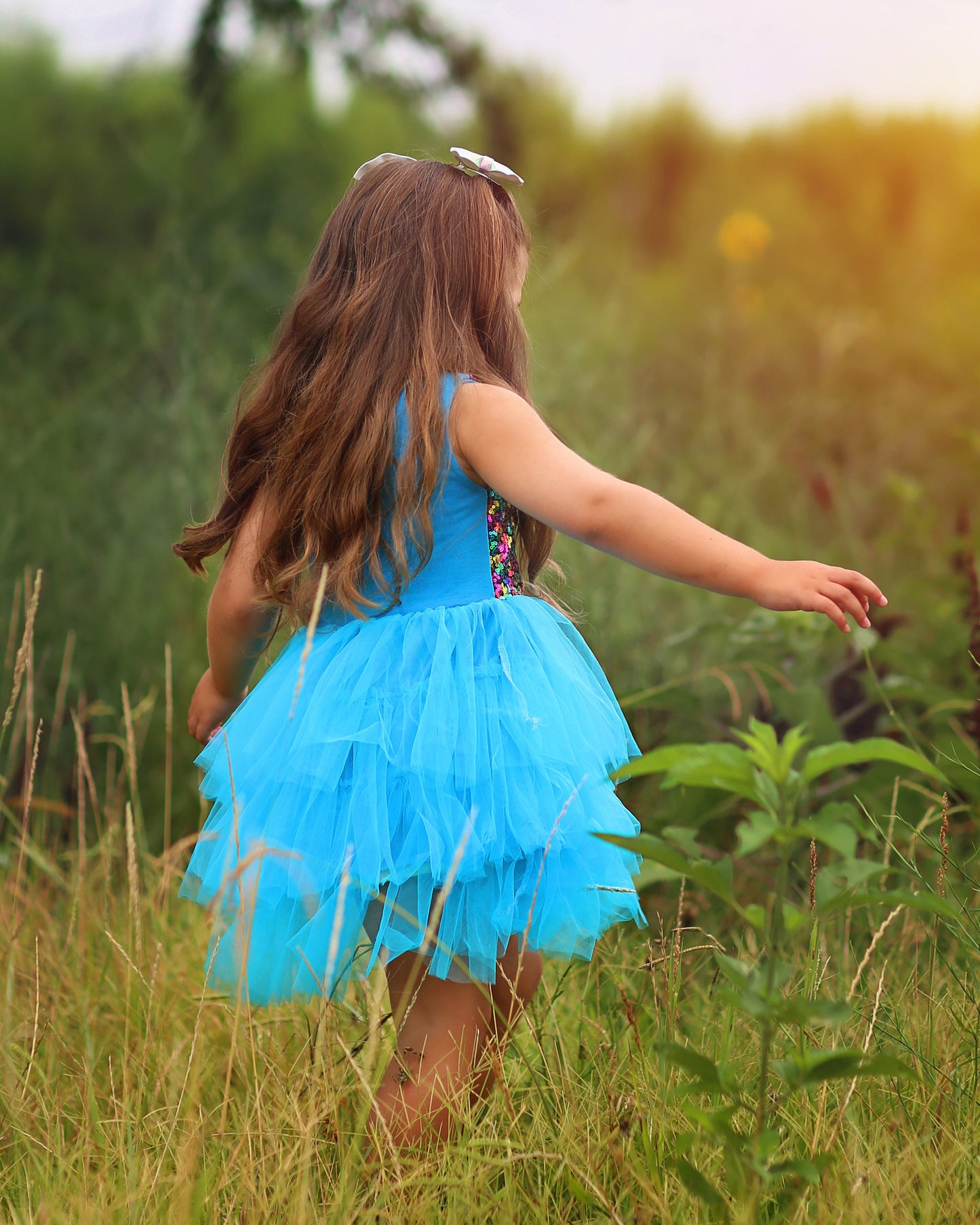 Sequin Tutu Dress in Teal and Rainbow