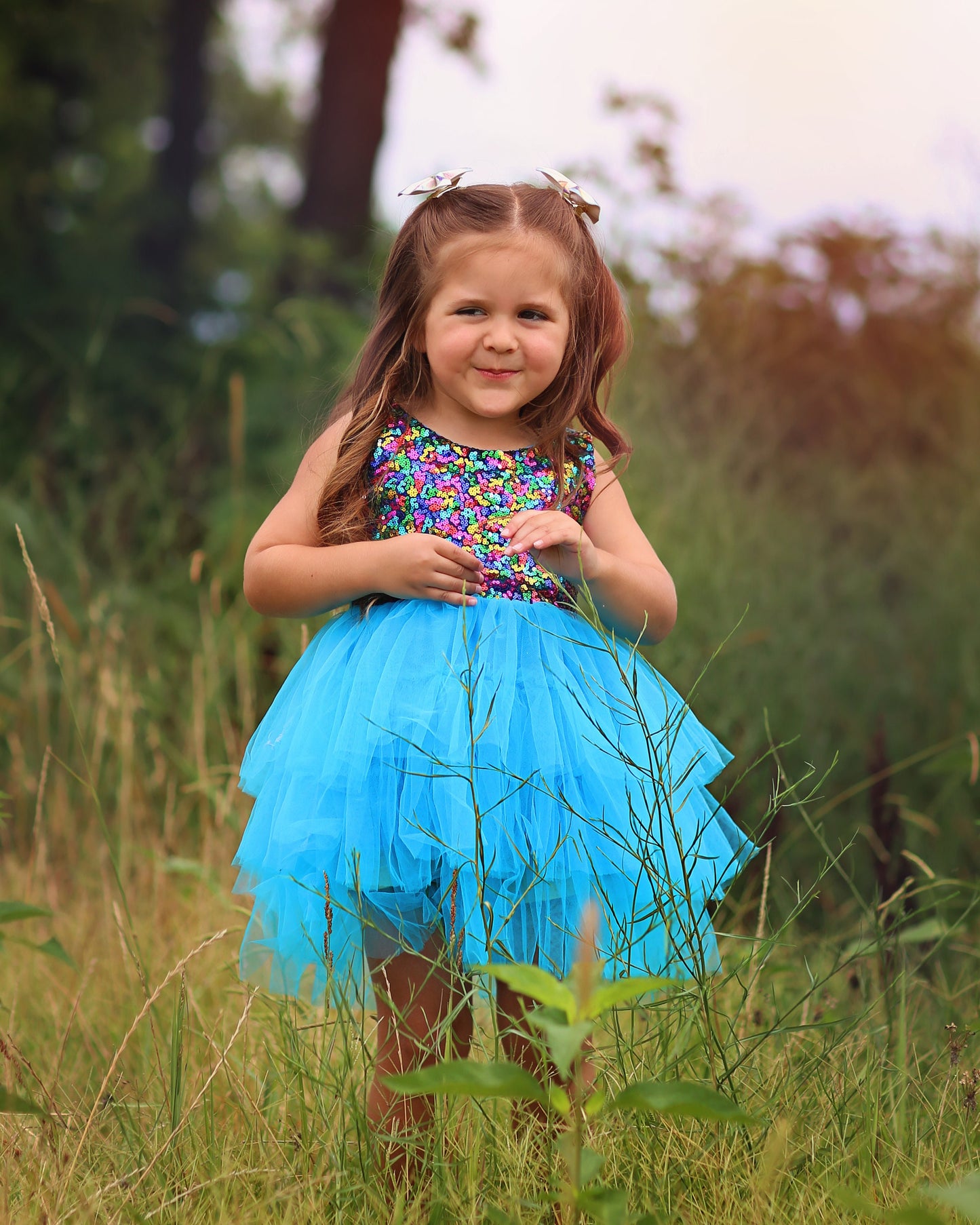 Sequin Tutu Dress in Teal and Rainbow