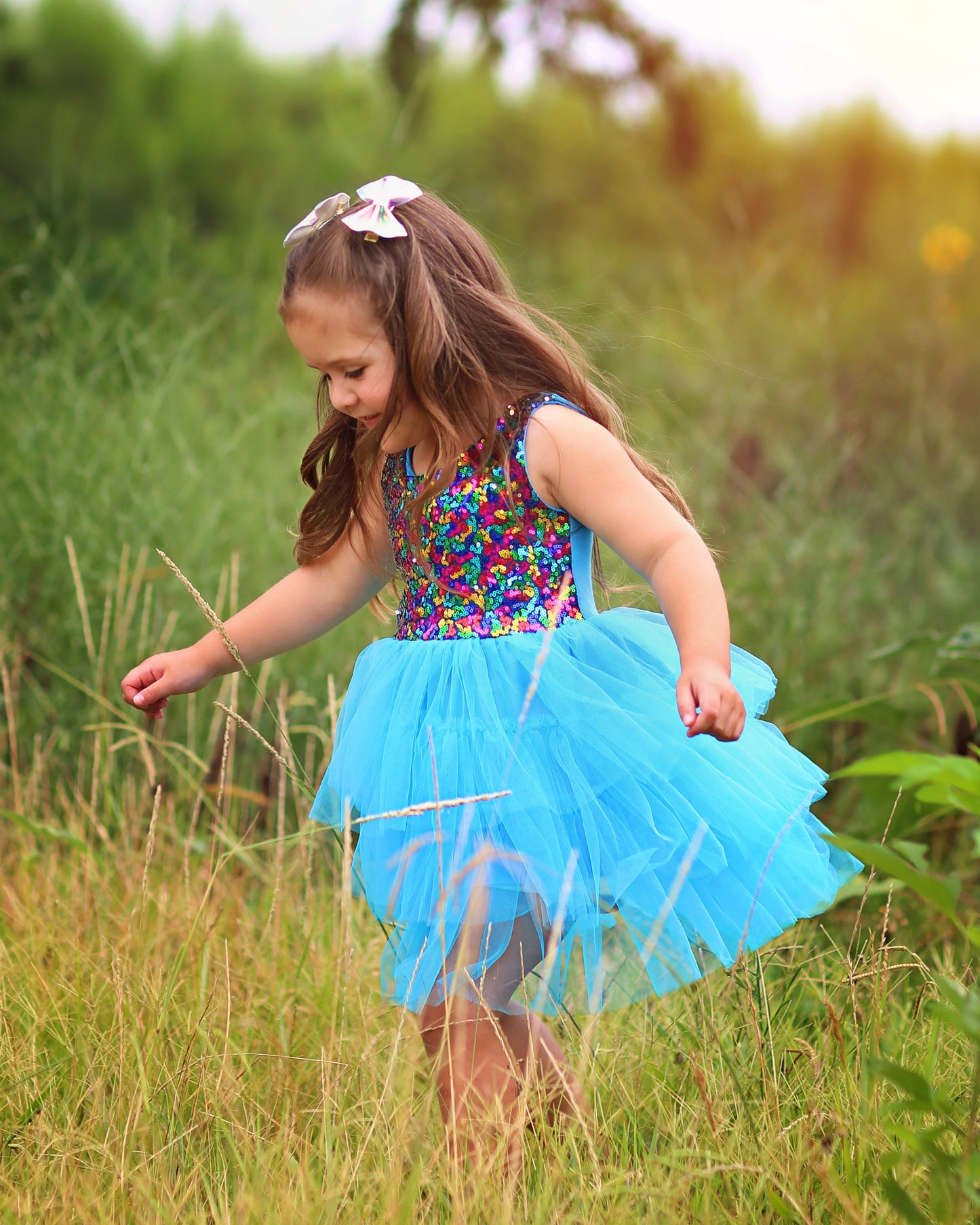 Sequin Tutu Dress in Teal and Rainbow