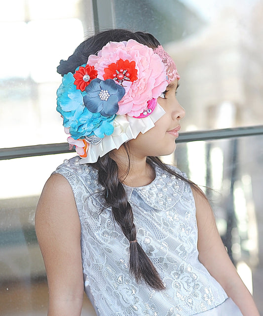 Pink and Teal Flower Headband- Flower Headband, Flower Crown, Pink Flower Headpiece, Flower Headband, Boho Flower Crown, Turquoise Headband