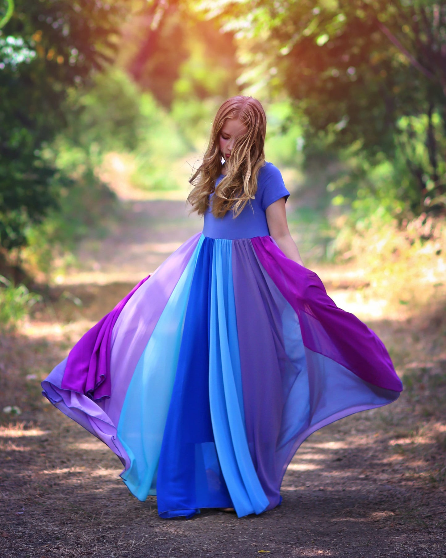 Blue and Purple Full Skirt Dress- Maxi Dress, Bohemian, Party Dress, Boho Dress, Birthday Dress, Birthday Gift Dress, Flower Girl Dress