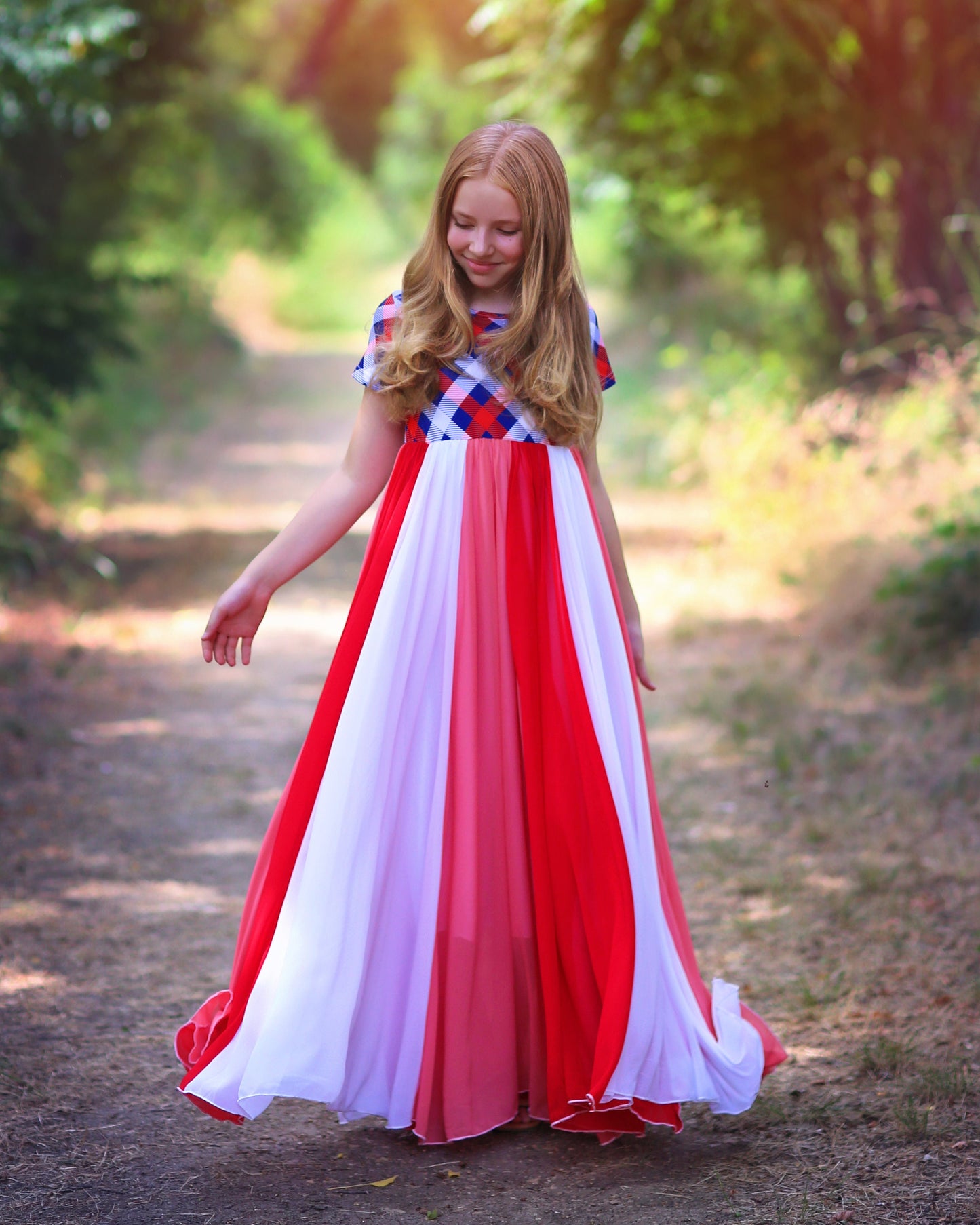 Red, White and Blue Full Skirt Dress- Maxi Dress, Bohemian, Party Dress, Boho Dress, Birthday Dress, Birthday Gift Dress, Flower Girl Dress