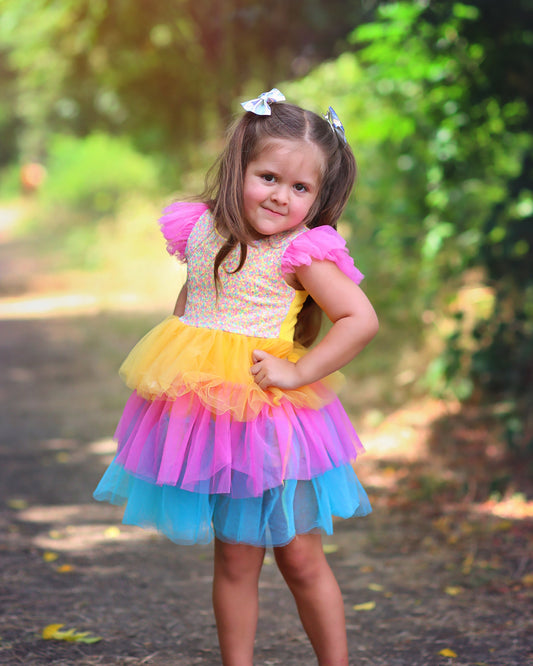 Sequin Tutu Dress in Yellow, Pink and Turquoise