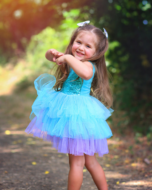 Sequin Tutu Dress in Turquoise Rainbow