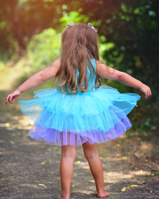 Sequin Tutu Dress in Turquoise Rainbow