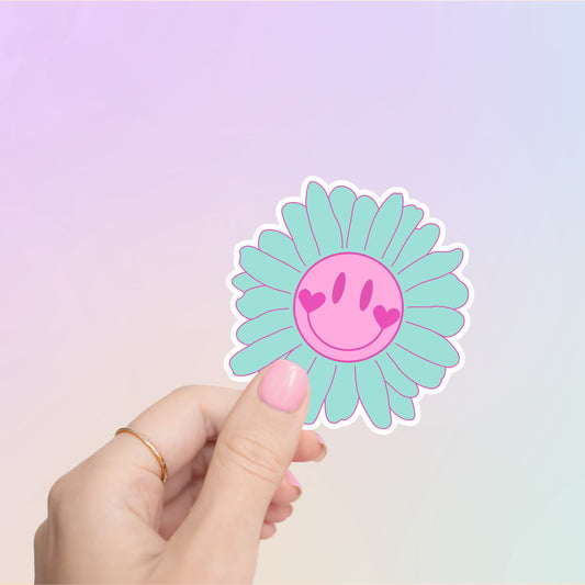 Smiley Flower Sticker- Tumbler sticker, decal, laptop sticker, water bottle sticker, smiley sticker, Daisy sticker, stickers, waterproof