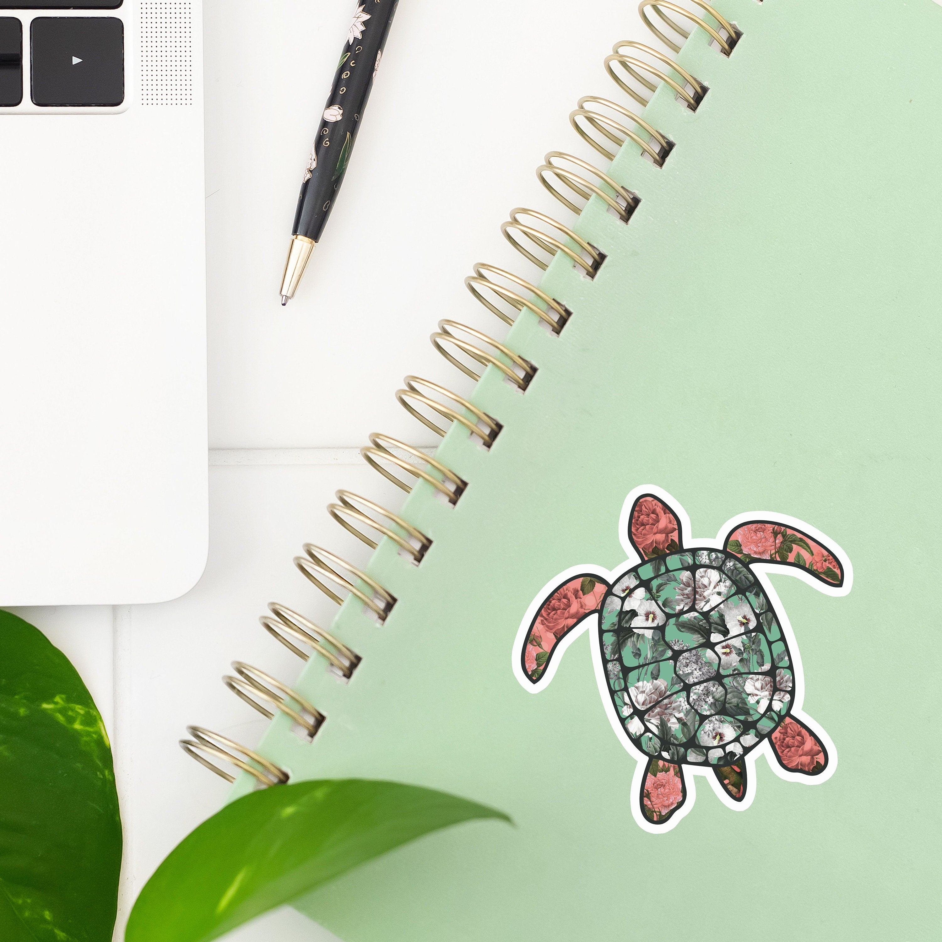 Floral Turtle Sticker- Tumbler sticker, decal, laptop sticker, water bottle sticker, turtle sticker, sticker, stickers, waterproof, sealife