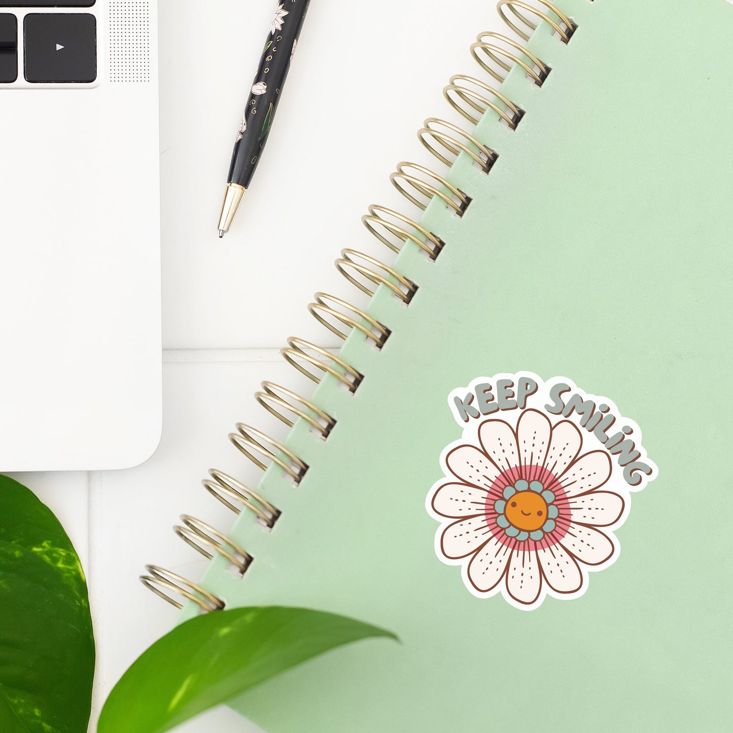 Keep Smiling Flower Sticker- Tumbler sticker, decal, laptop sticker, water bottle sticker, flower, Daisy sticker, stickers, waterproof