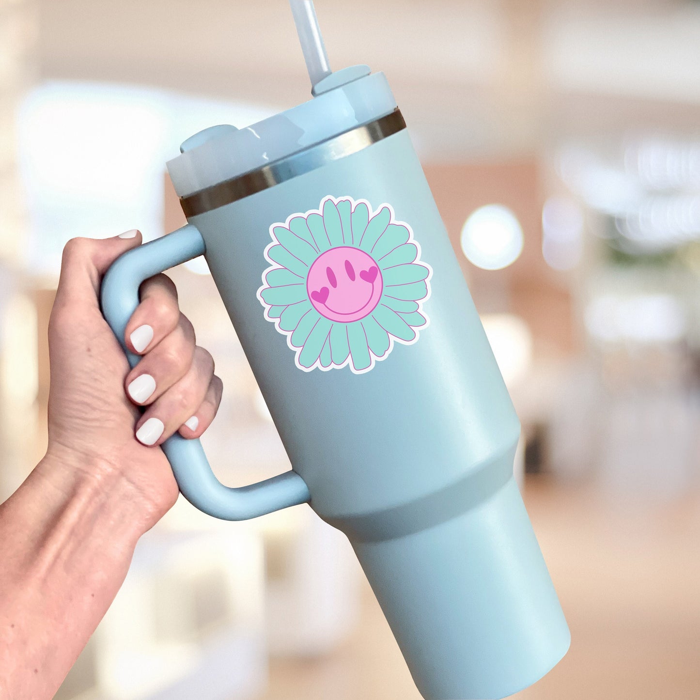 Smiley Flower Sticker- Tumbler sticker, decal, laptop sticker, water bottle sticker, smiley sticker, Daisy sticker, stickers, waterproof