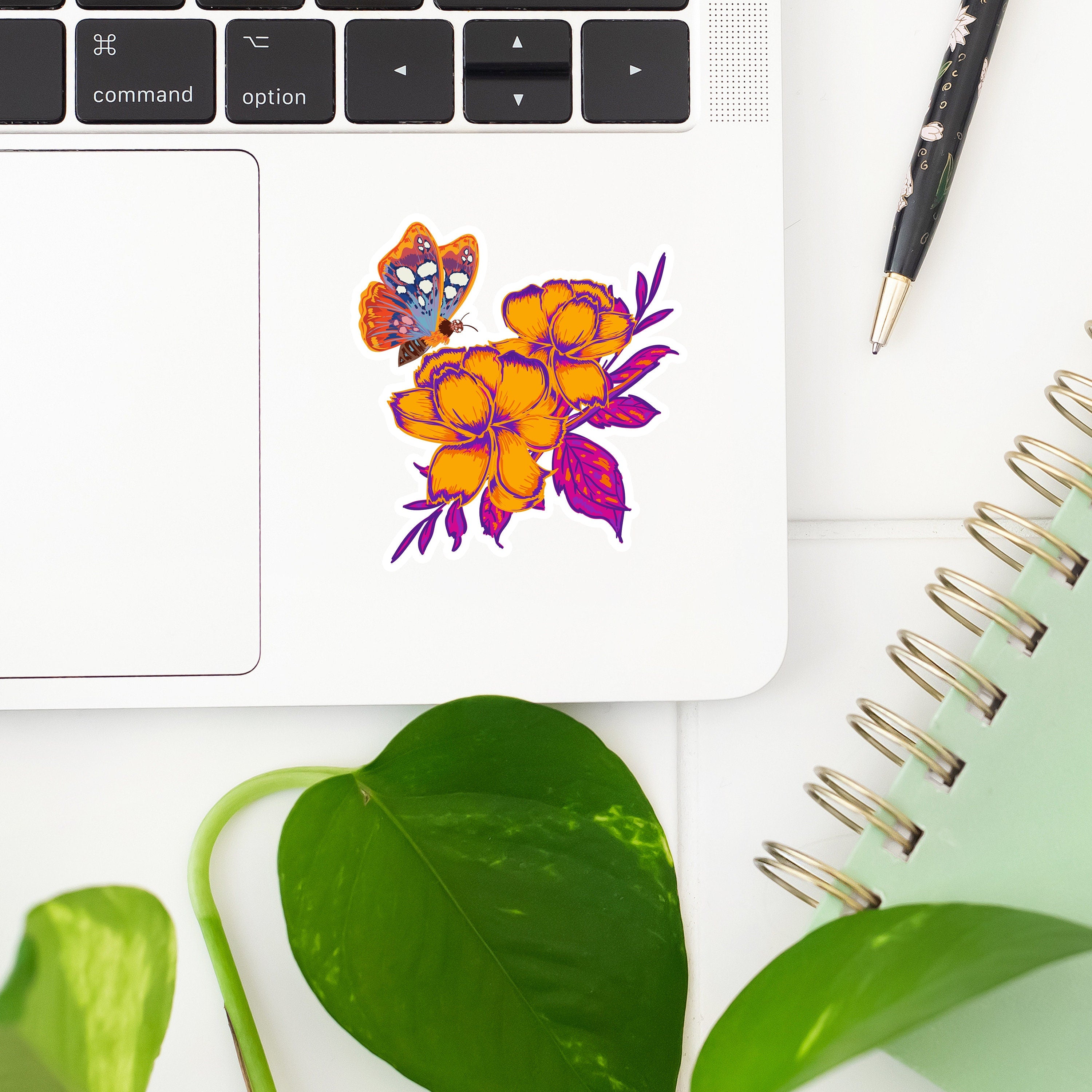 Butterfly Flower Sticker- Tumbler sticker, decal, laptop sticker, water bottle sticker, flower, butterfly sticker, stickers, waterproof