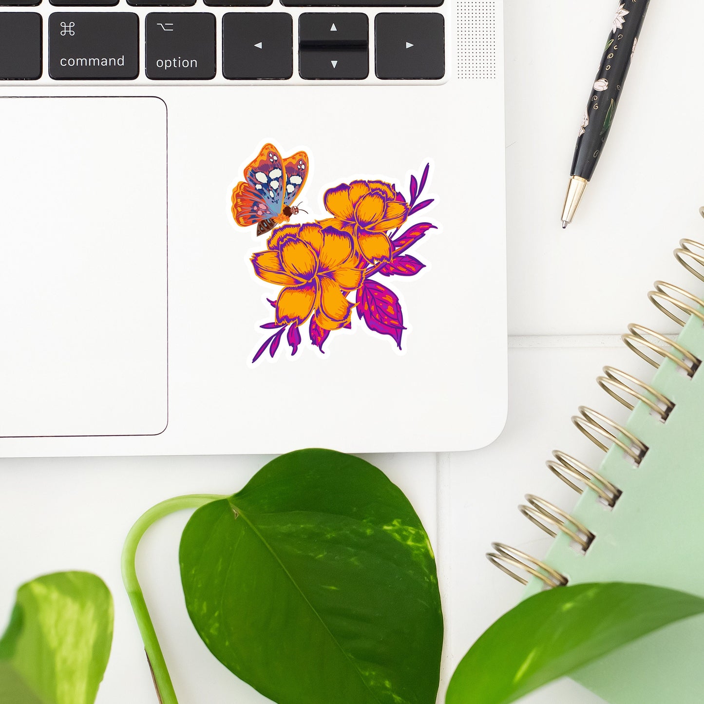 Butterfly Flower Sticker- Tumbler sticker, decal, laptop sticker, water bottle sticker, flower, butterfly sticker, stickers, waterproof