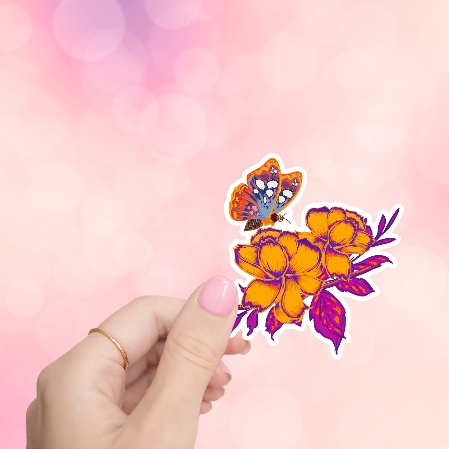 Butterfly Flower Sticker- Tumbler sticker, decal, laptop sticker, water bottle sticker, flower, butterfly sticker, stickers, waterproof