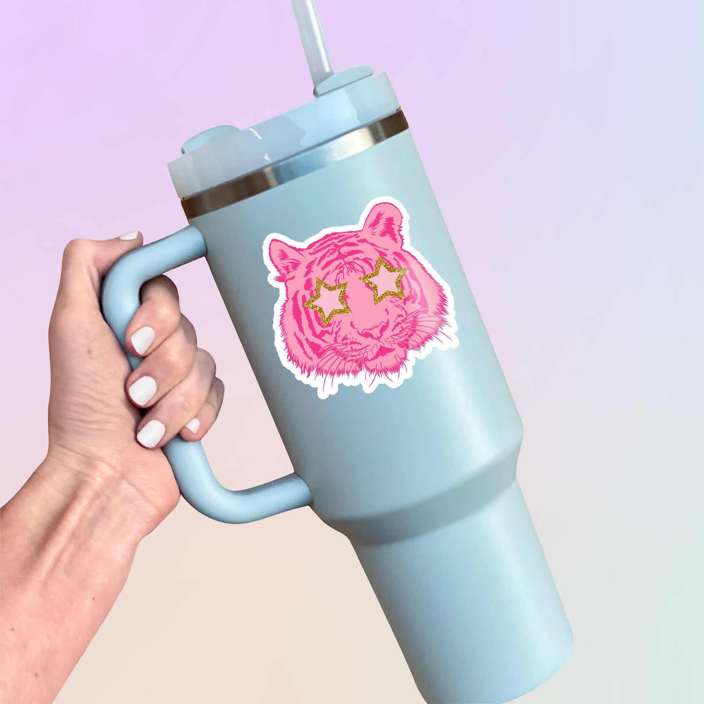 Pink Tiger Sticker- Tumbler sticker, decal, laptop sticker, water bottle sticker, cat sticker, sticker, stickers, waterproof, tiger sticker