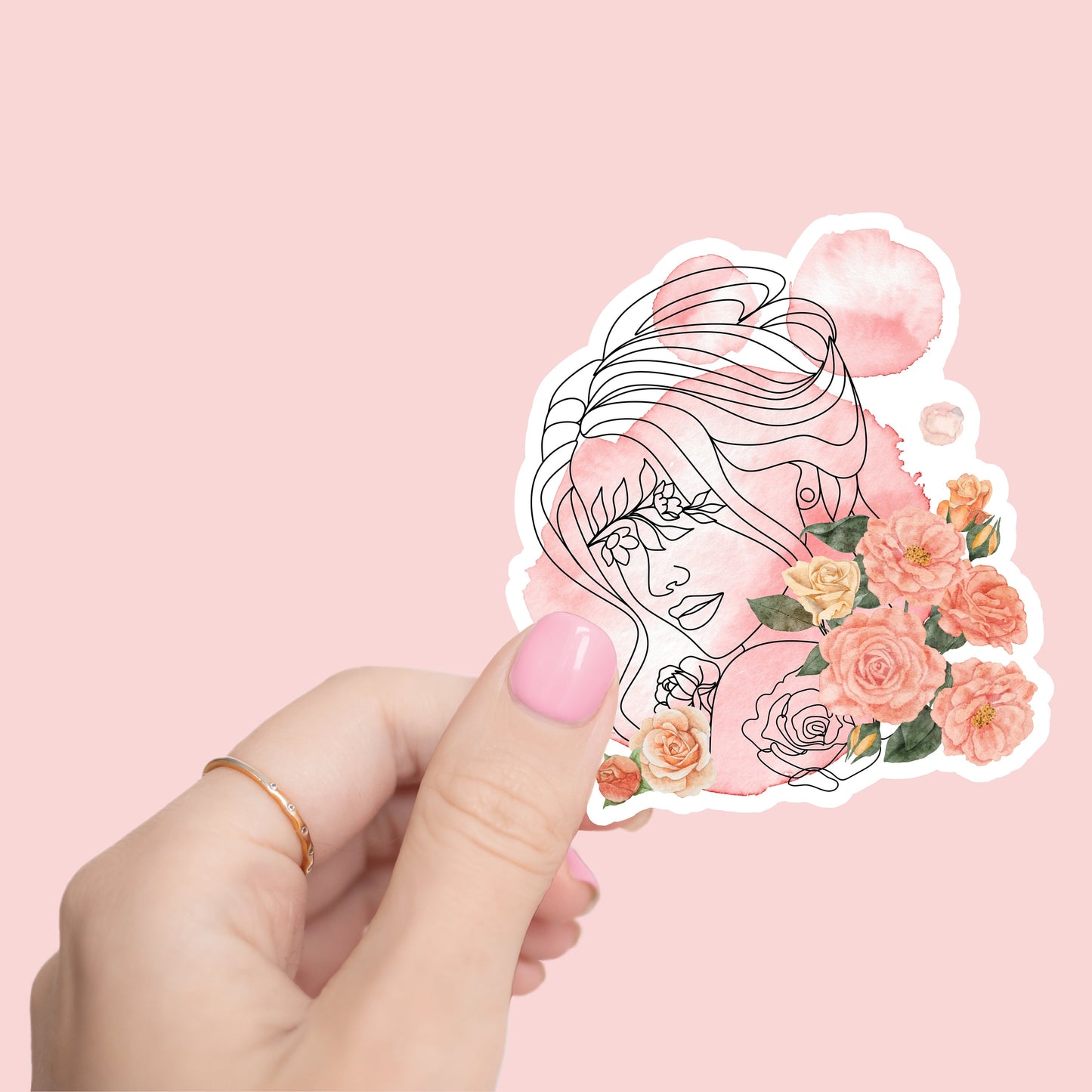 Flower Woman Sticker- Tumbler sticker, decal, laptop sticker, water bottle sticker, flower, woman sticker, stickers, waterproof, vinyl, pink