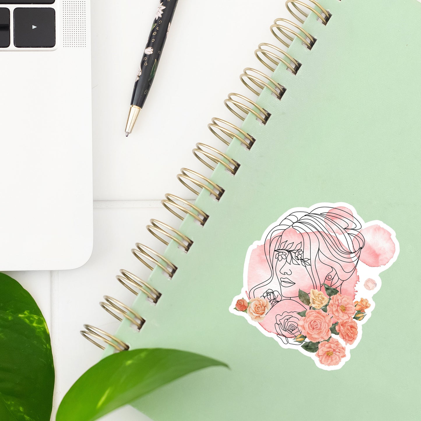 Flower Woman Sticker- Tumbler sticker, decal, laptop sticker, water bottle sticker, flower, woman sticker, stickers, waterproof, vinyl, pink