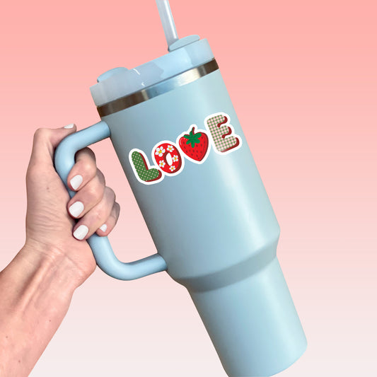 Strawberry Love Sticker- Tumbler sticker, decal, laptop sticker, water bottle sticker, stickers, waterproof, vinyl, aesthetic sticker, love