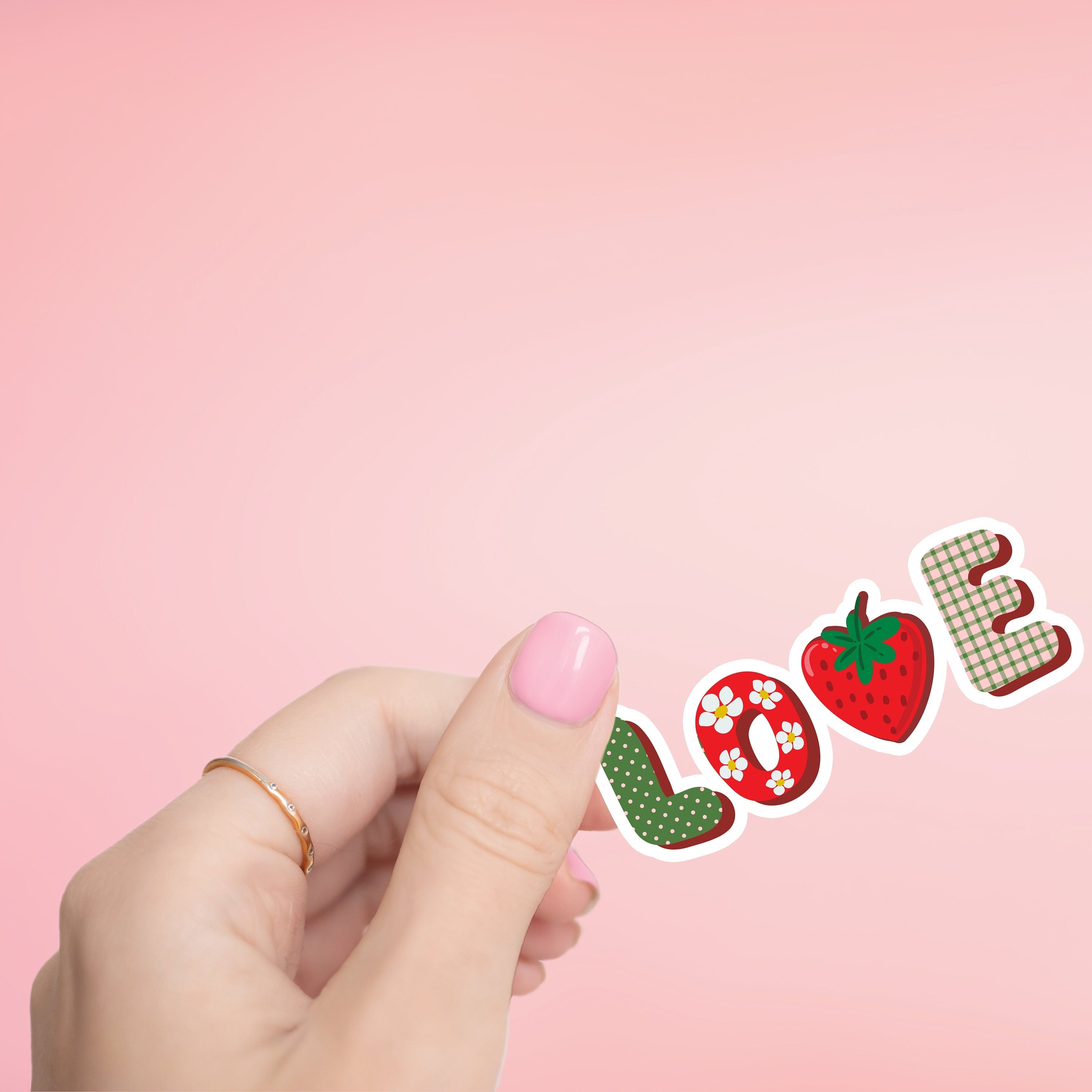 Strawberry Love Sticker- Tumbler sticker, decal, laptop sticker, water bottle sticker, stickers, waterproof, vinyl, aesthetic sticker, love