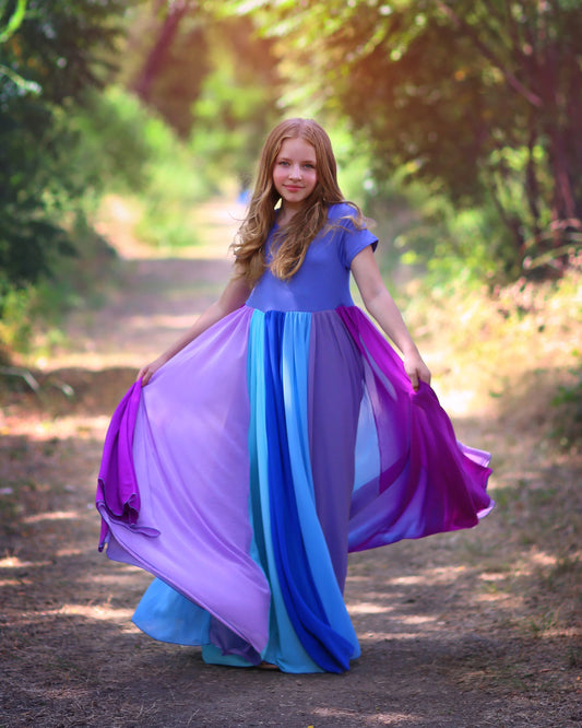 Blue and Purple Full Skirt Dress- Maxi Dress, Bohemian, Party Dress, Boho Dress, Birthday Dress, Birthday Gift Dress, Flower Girl Dress