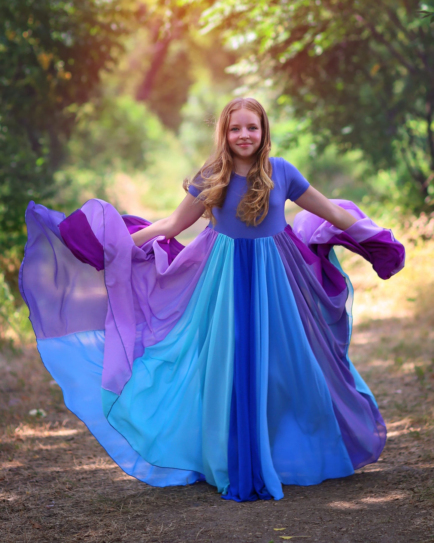 Blue and Purple Full Skirt Dress- Maxi Dress, Bohemian, Party Dress, Boho Dress, Birthday Dress, Birthday Gift Dress, Flower Girl Dress