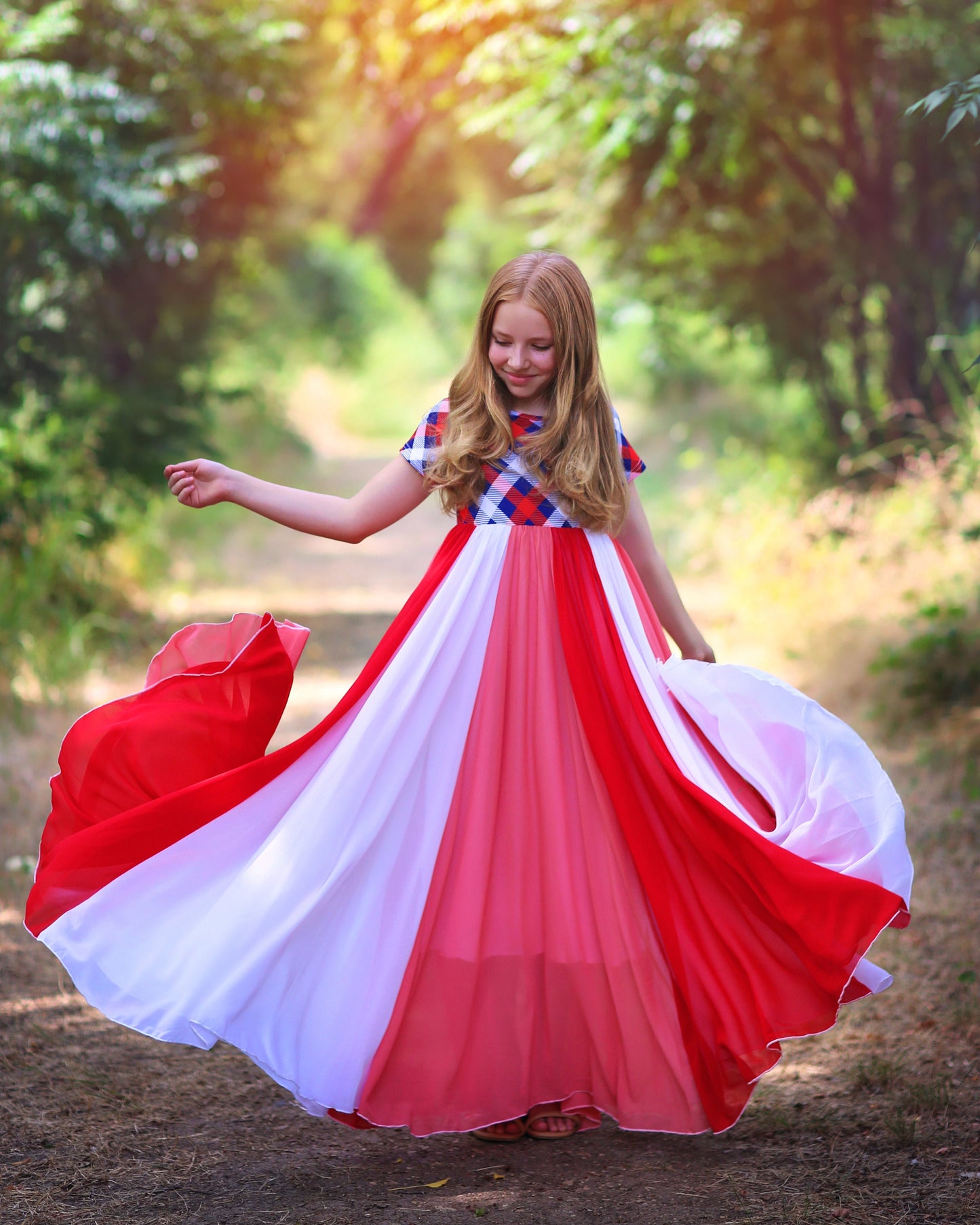 Red, White and Blue Full Skirt Dress- Maxi Dress, Bohemian, Party Dress, Boho Dress, Birthday Dress, Birthday Gift Dress, Flower Girl Dress