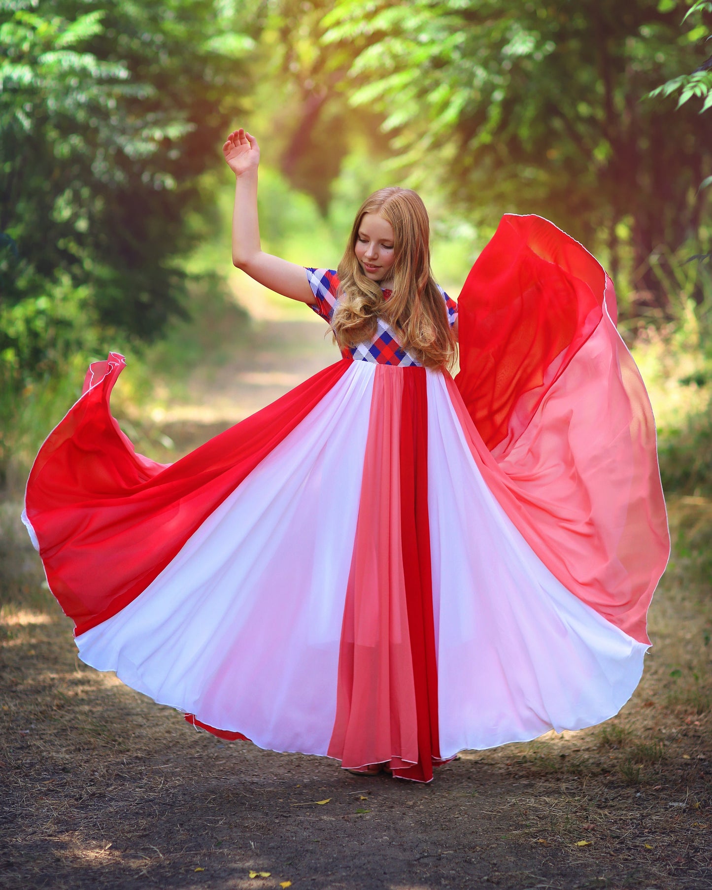 Red, White and Blue Full Skirt Dress- Maxi Dress, Bohemian, Party Dress, Boho Dress, Birthday Dress, Birthday Gift Dress, Flower Girl Dress