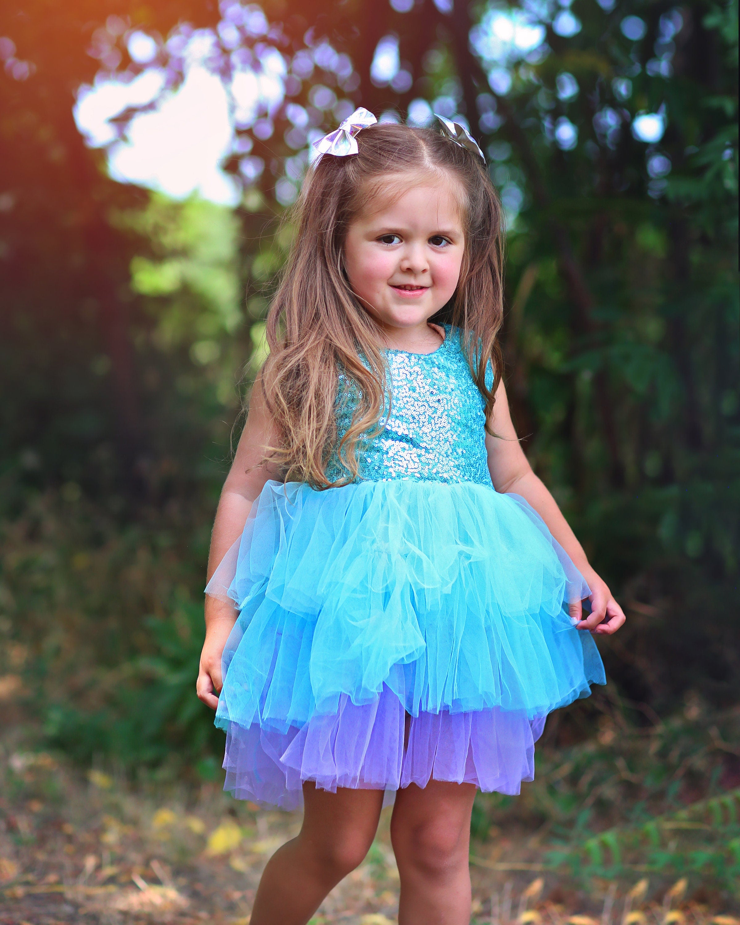 Sequin Tutu Dress in Turquoise Rainbow