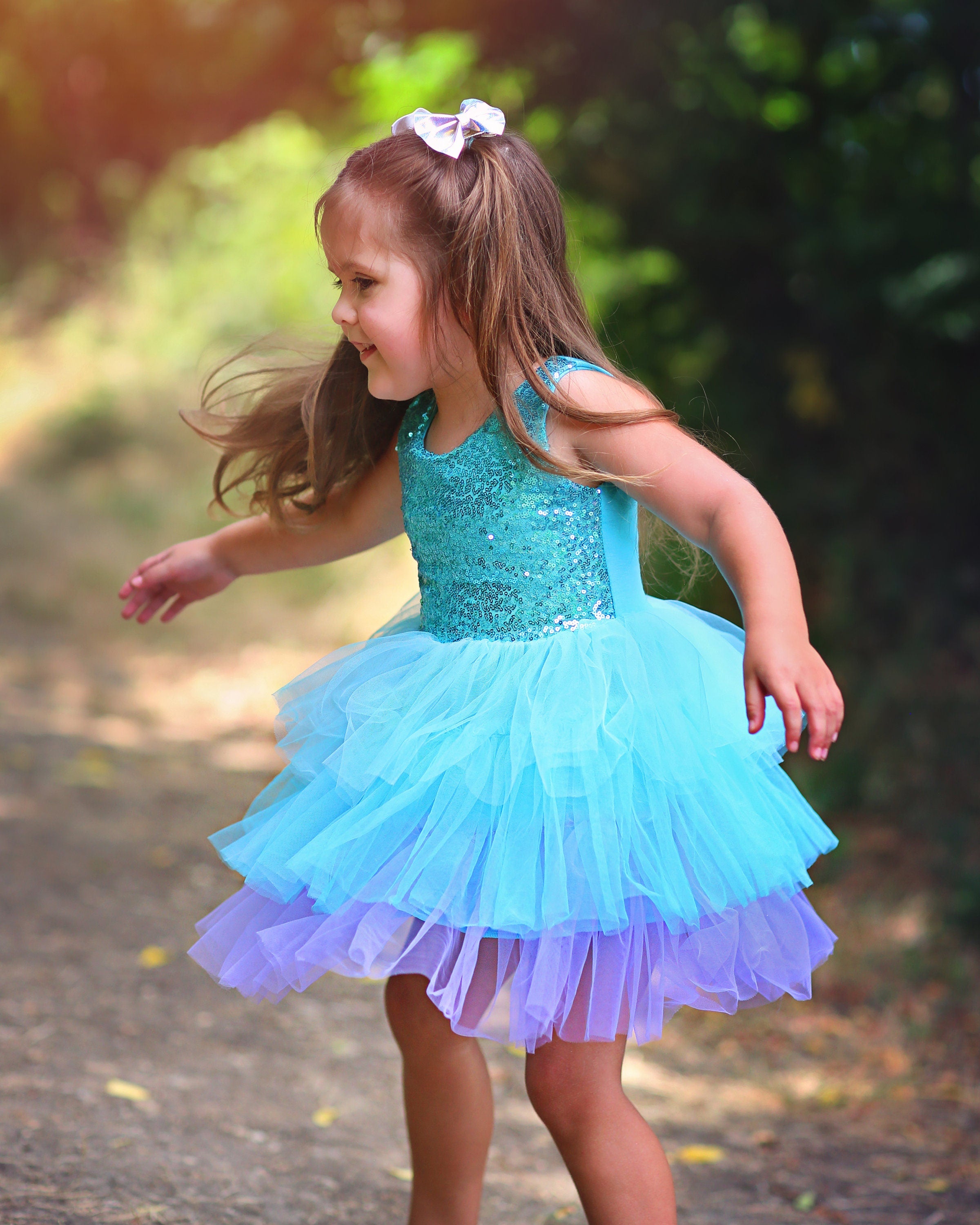 Sequin Tutu Dress in Turquoise Rainbow