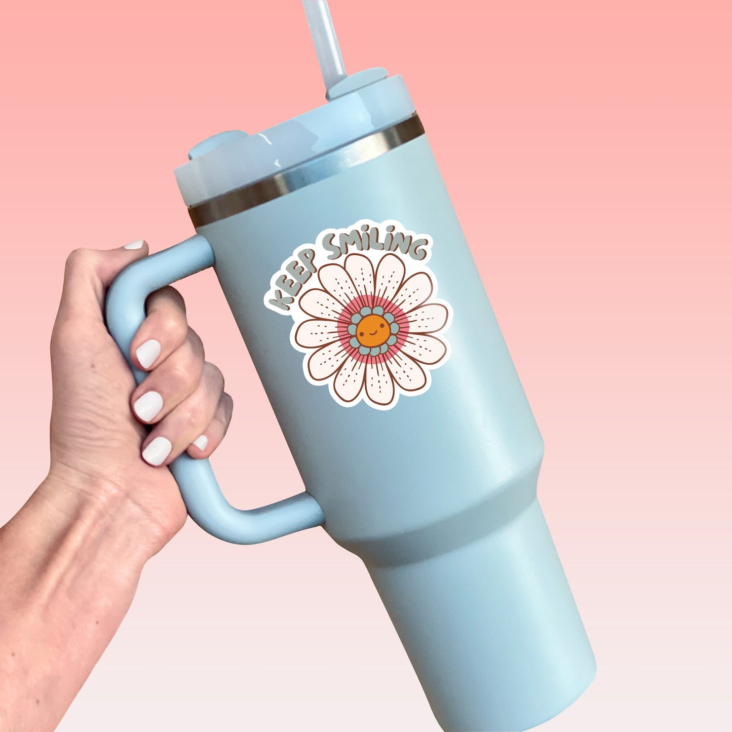 Keep Smiling Flower Sticker- Tumbler sticker, decal, laptop sticker, water bottle sticker, flower, Daisy sticker, stickers, waterproof