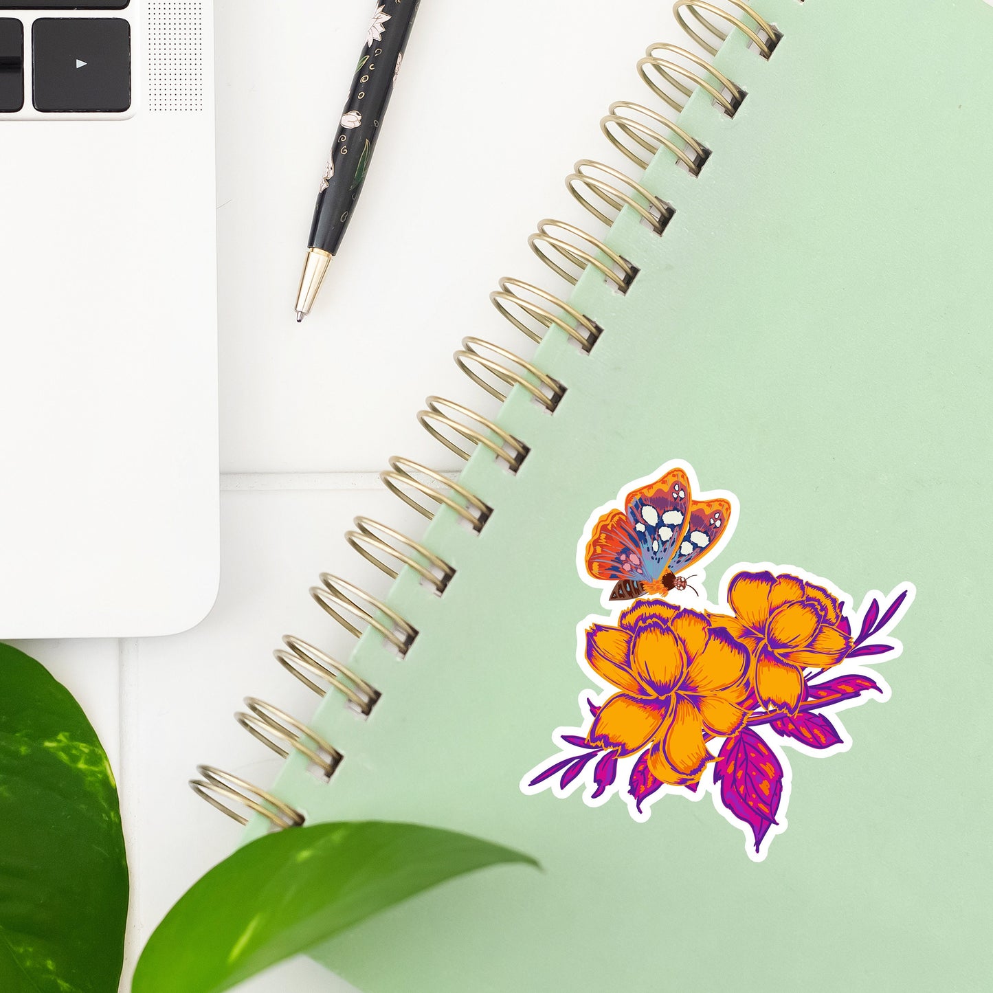 Butterfly Flower Sticker- Tumbler sticker, decal, laptop sticker, water bottle sticker, flower, butterfly sticker, stickers, waterproof