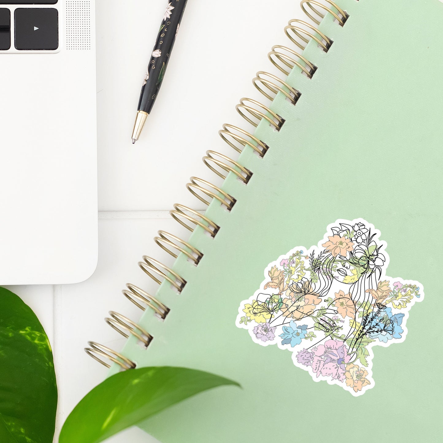 Flower Woman Sticker- Tumbler sticker, decal, laptop sticker, water bottle sticker, flower, woman sticker, stickers, waterproof, vinyl, pink