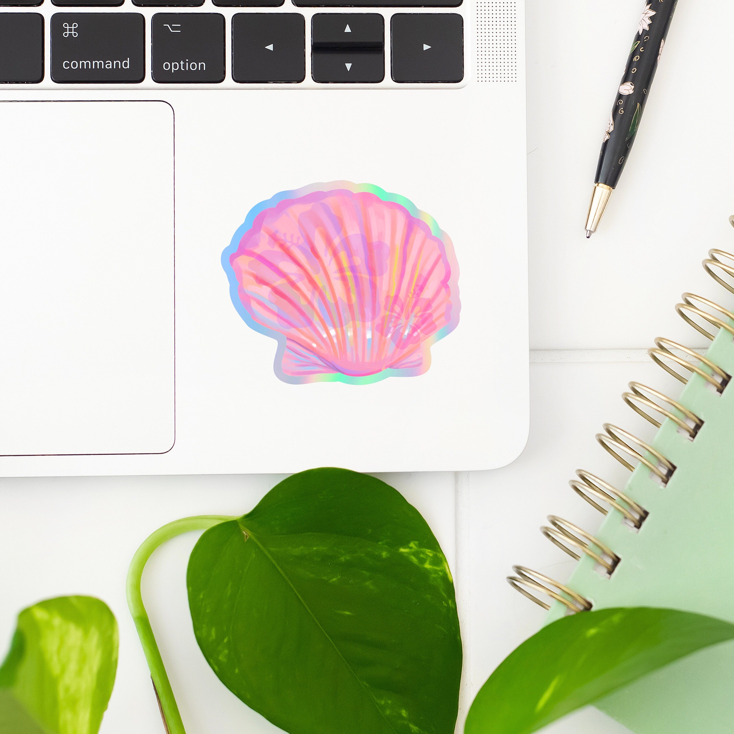 Holographic Shell Sticker- Tumbler sticker, decal, laptop sticker, water bottle sticker, sticker, waterproof, vinyl, aesthetic sticker, pink