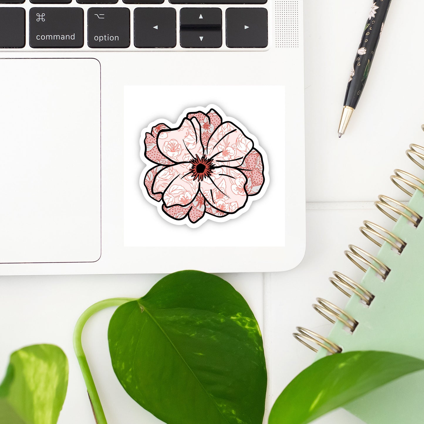 Pretty Pink Flower Sticker- Tumbler sticker, decal, laptop sticker, water bottle sticker, flower, flower sticker, stickers, waterproof, pink