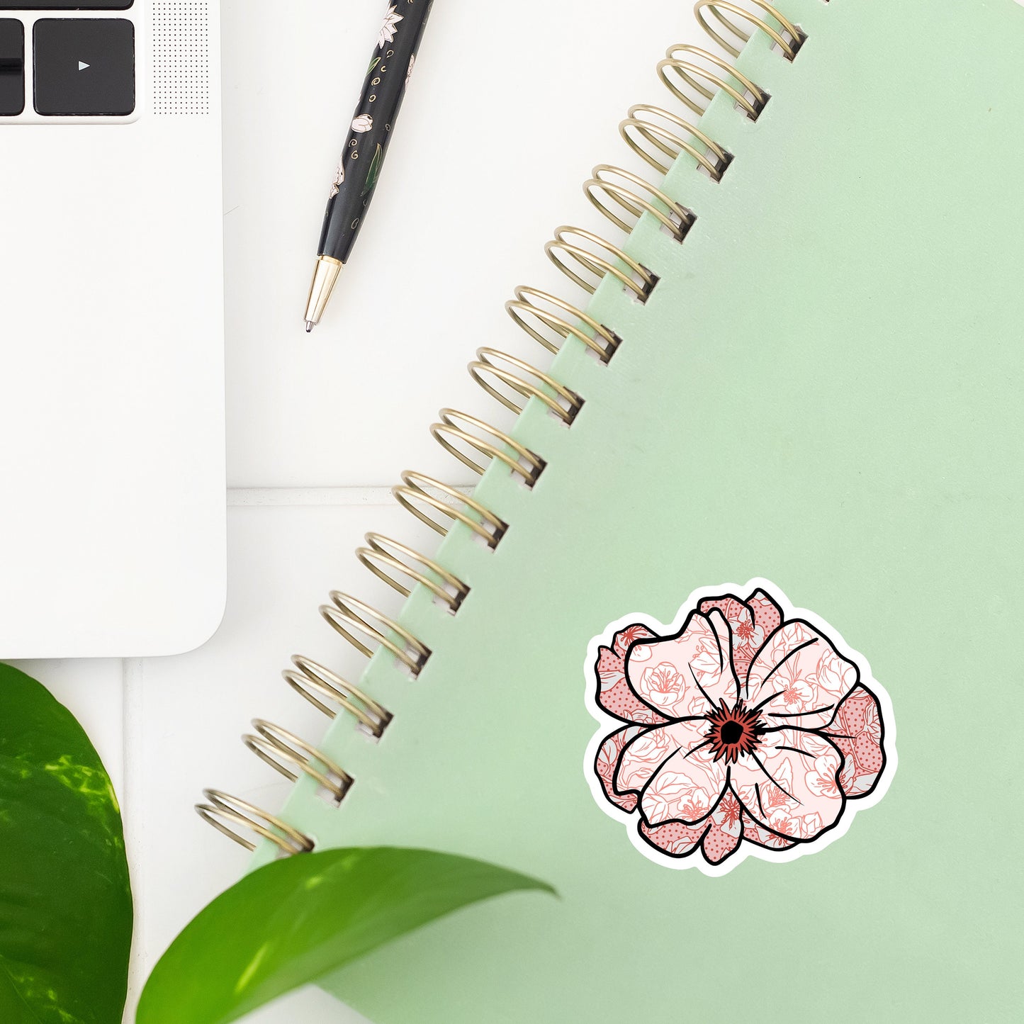 Pretty Pink Flower Sticker- Tumbler sticker, decal, laptop sticker, water bottle sticker, flower, flower sticker, stickers, waterproof, pink