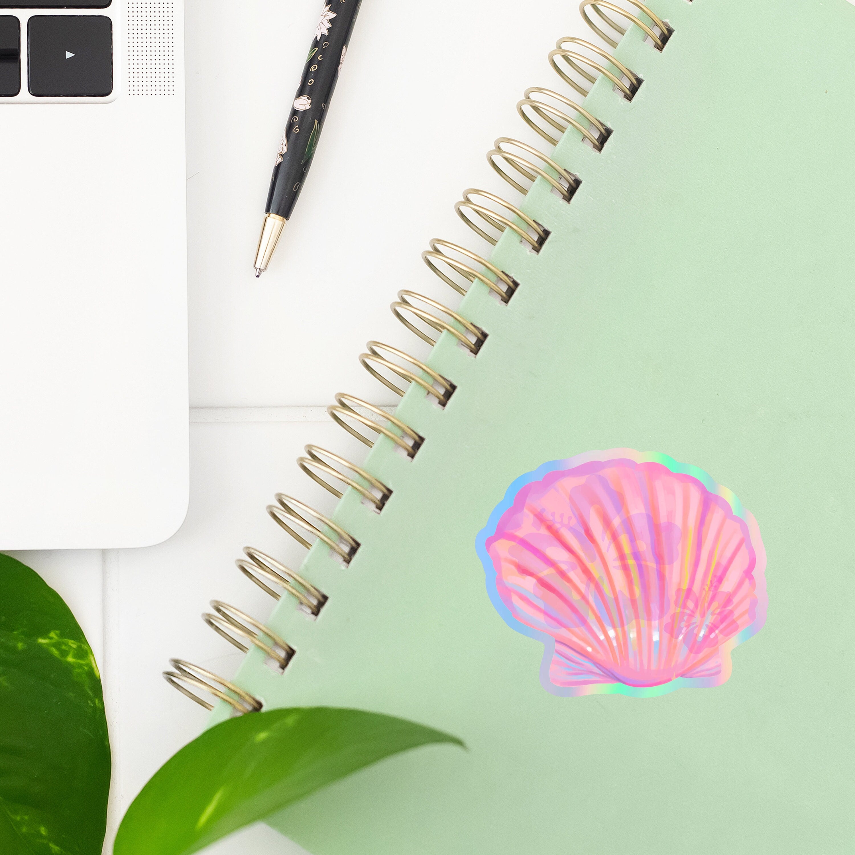 Holographic Shell Sticker- Tumbler sticker, decal, laptop sticker, water bottle sticker, sticker, waterproof, vinyl, aesthetic sticker, pink