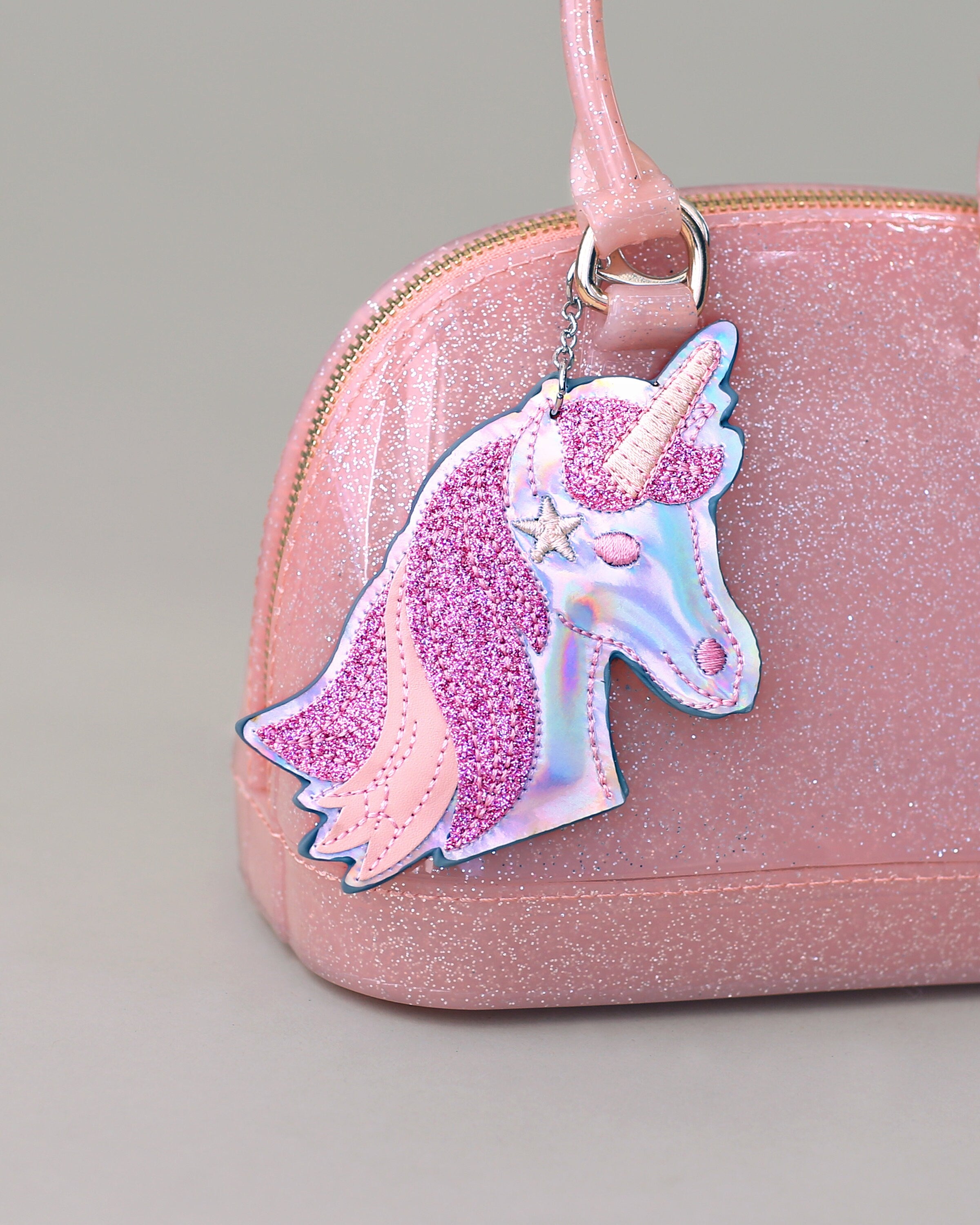 Pink Holographic Unicorn Keychain- Metallic Keychain, backpack charm, unicorn, party favor, gift for her, stocking stuffer, birthday gift