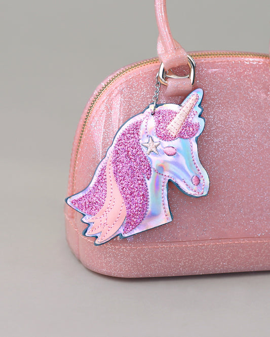 Pink Holographic Unicorn Keychain- Metallic Keychain, backpack charm, unicorn, party favor, gift for her, stocking stuffer, birthday gift