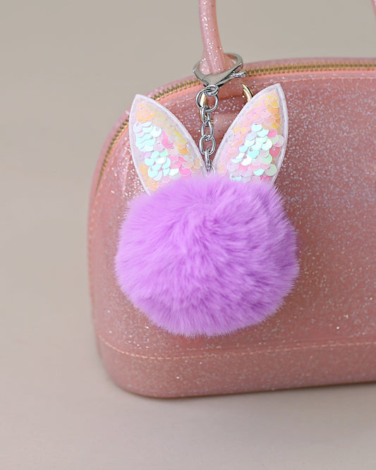 Fuzzy Lavender Bunny Keychain - Sequin Keychain, Purple Sequin Keychain - Christmas Stocking Gift, Back to School Gift, Kid Gift, Bunny