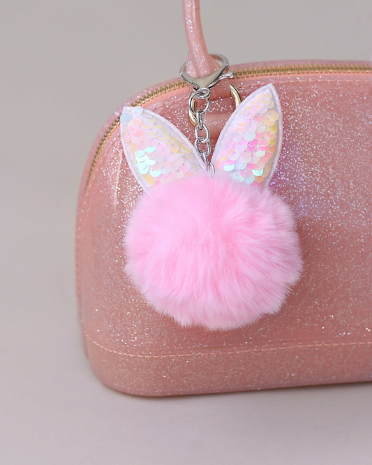 Fuzzy Pink Bunny Keychain - Sequin Keychain, Pink Sequin Keychain - Christmas Stocking Gift, Back to School Gift, Kid Gift, Bunny, Rabbit
