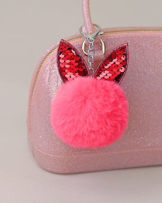 Fuzzy Red Bunny Keychain - Sequin Keychain, Red Sequin Keychain - Christmas Stocking Gift, Back to School Gift, Kid Gift, Bunny, Rabbit, Red