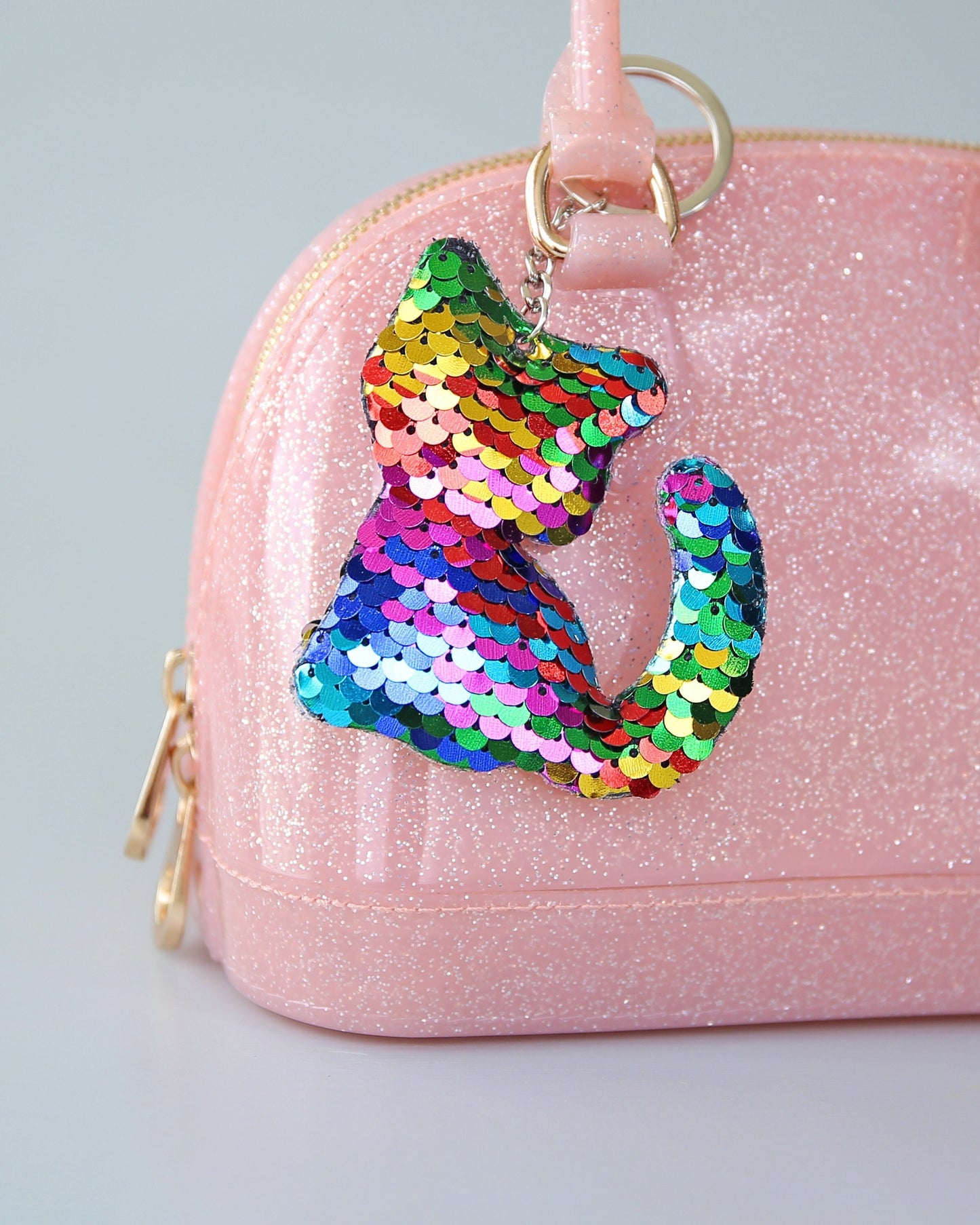 Rainbow Sequin Cat Keychain- Sequin Keychain, backpack charm, cat, party favor, gift for her, stocking stuffer, birthday gift, kitten