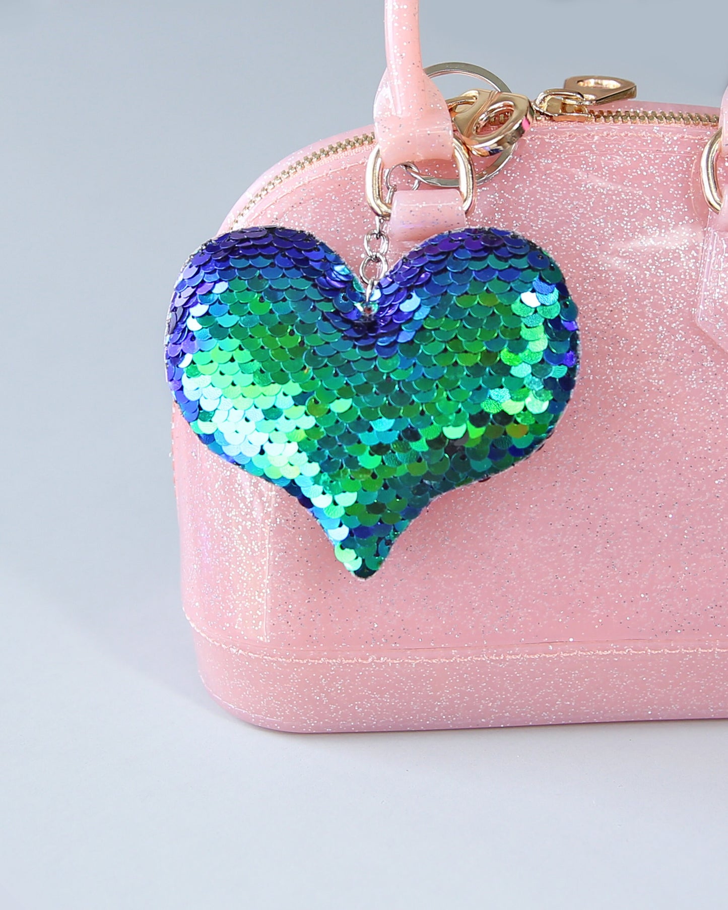 Green Sequin Heart Keychain- Sequin Keychain, backpack charm, heart, party favor, gift for her, stocking stuffer, birthday gift, green