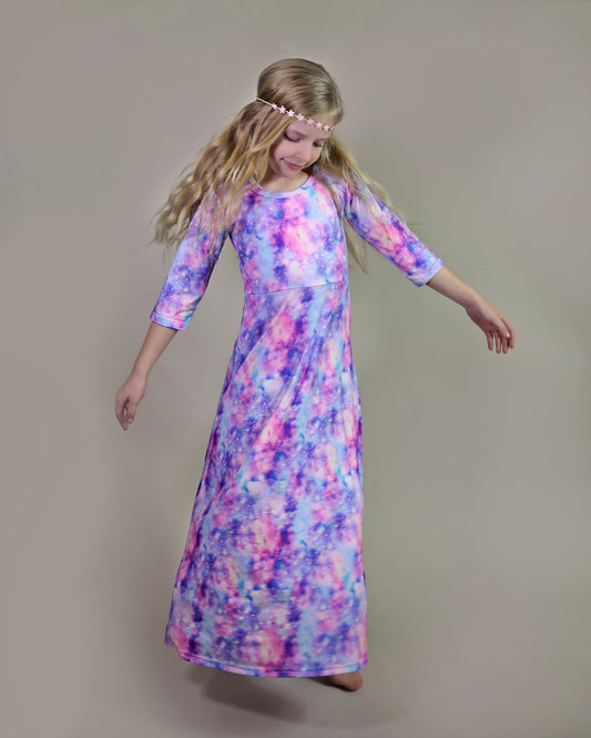 Girls Tie Dye Maxi Dress- Maxi Dress, Gift for her, school dress, church dress, birthday gift, girl dress, casual dress, mom and me outfit