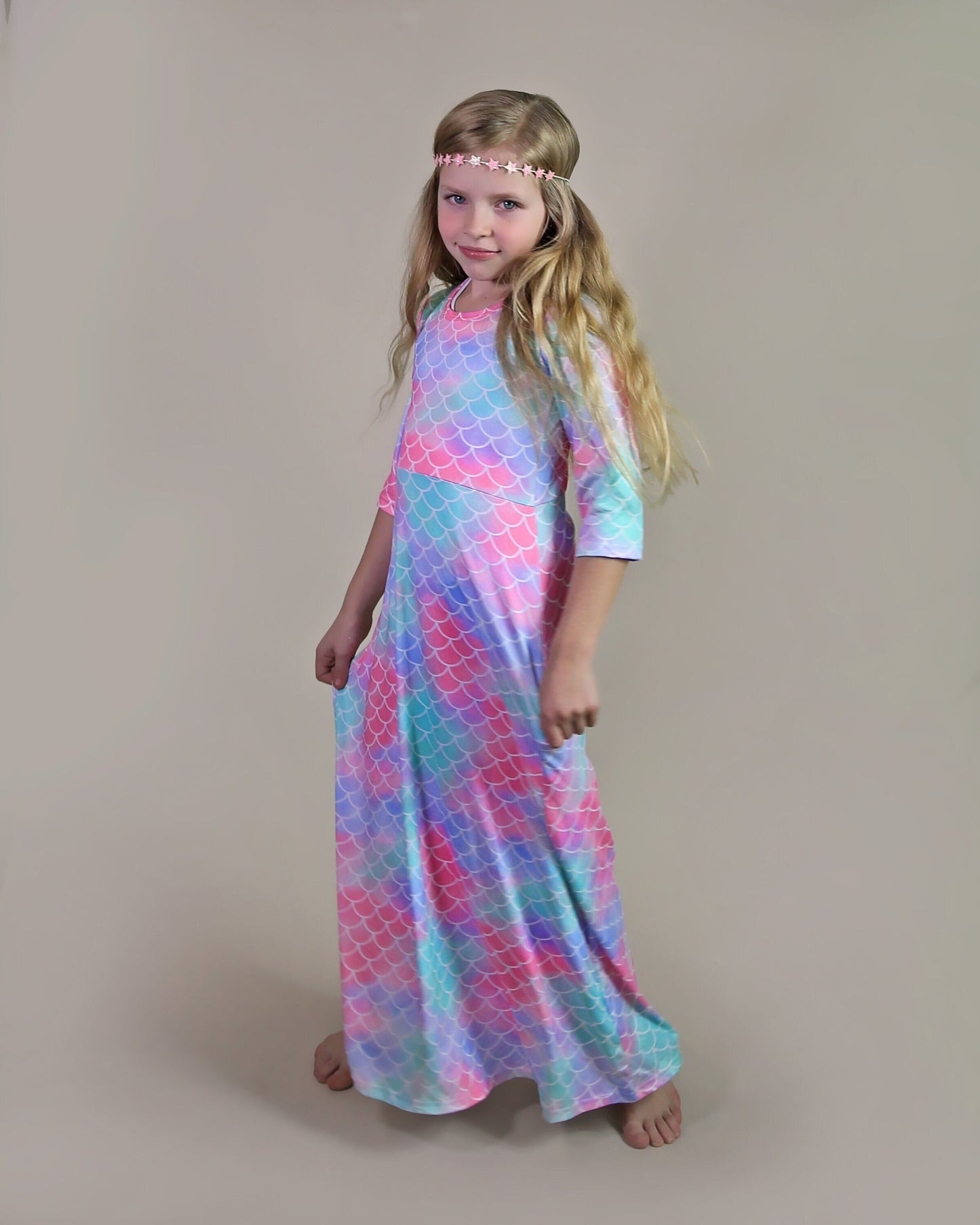 Girls Mermaid Maxi Dress- Maxi Dress, Gift for her, school dress, church dress, birthday gift, girl dress, casual dress, mom and me outfit