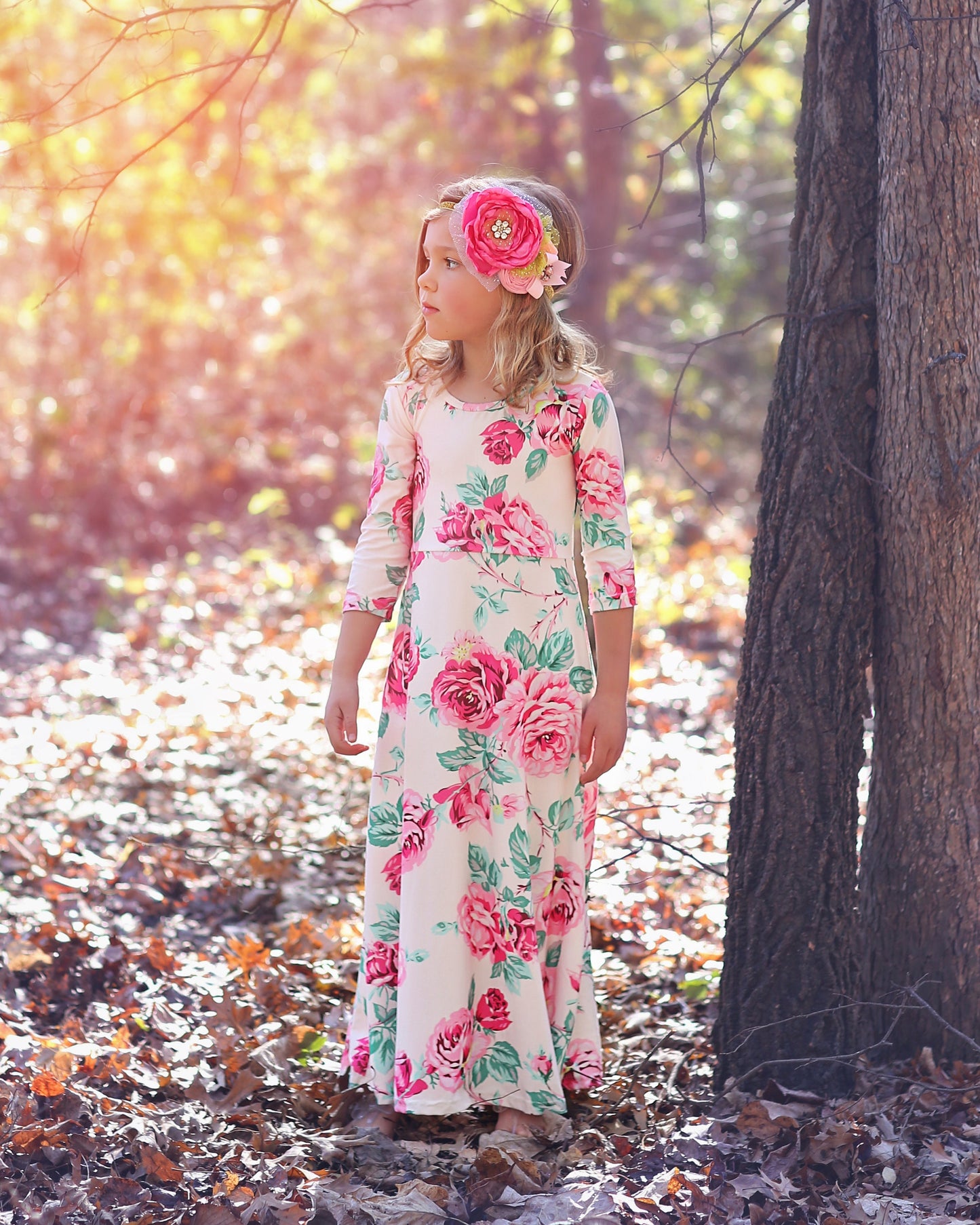 Girls Pink Flower Maxi Dress- Maxi Dress, Gift for her, school dress, church dress, birthday gift, girl dress, casual dress, long, floral